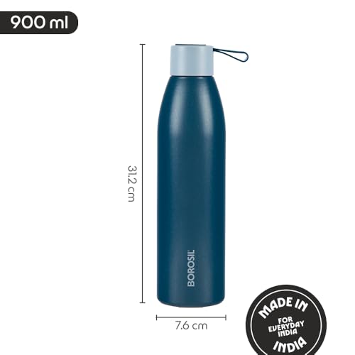 Image of Borosil Hydra 900ml Duomate Blue Stainless Steel Bottle | 24 Hours Hot and Cold Double Wall Vacuum Insulated with Copper Coating | 1 Year Warranty