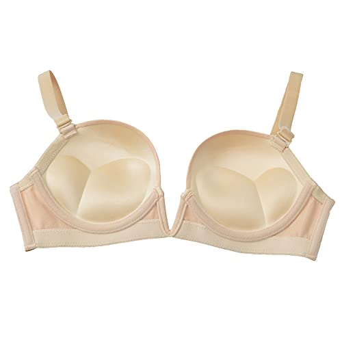 Upushall Women's Deep Plunge V Bra Push Up Padded Low Cut Multiway Convertible Underwire Bras With Clear Strap Beige40D #TOP6