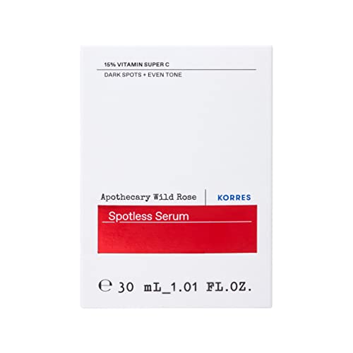 Korres Apothecary Wild Rose Spotless Serum, 15% witamina C z olejkiem z dzikiej róży i przeciwutleniaczami, serum z witaminą C dla blasku i odcienia skóry, codzienna pielęgnacja skóry dla kobiet i