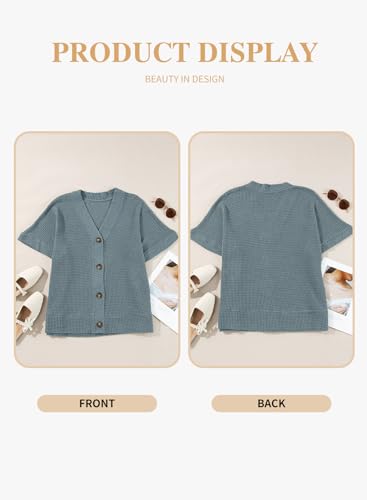 Image of Eytino Womens Plus Size Tops Casual V Neck Short Sleeve Waffle Knit Button Down Shirts(1X-5X)