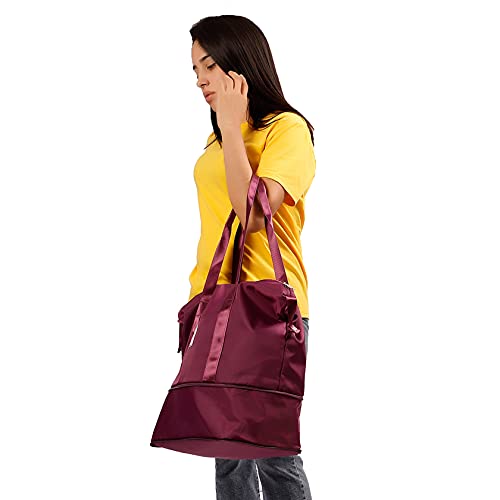 Manfnee Women Sports Tote Gym Bag Expandable Weekender Overnight Travel Duffel Bag with Wet Pocket