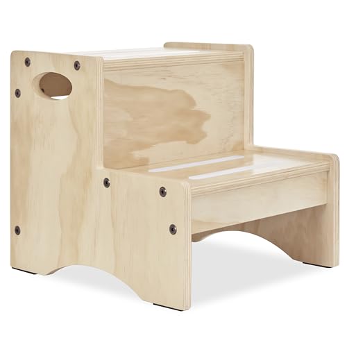 Dream On Me Little Steps Step Stool in Natural – Solid New Zealand Pinewood Kids Step Stool with Safety Rails & Anti-Slip Base, Multipurpose for Kitchen, Bathroom & More, Baby-Safe Non-Toxic Finish