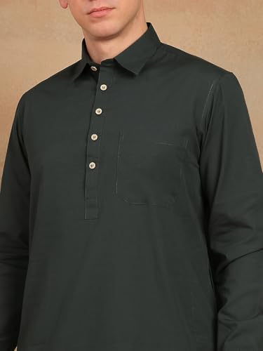 Image of See Designs Men's Full Sleeve Shirt Collar Solid Pathani Kurta with Salwar