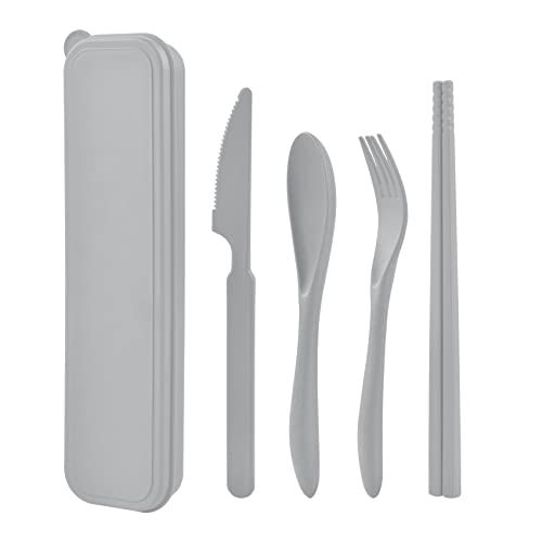 Juego de cubiertos de viaje con estuche, juego de cubiertos de plástico reutilizable, cuchara, tenedor, palillos, vajilla, juego de utensilios de camping portátiles para picnic, trabajo, almuerzo (1) Cover