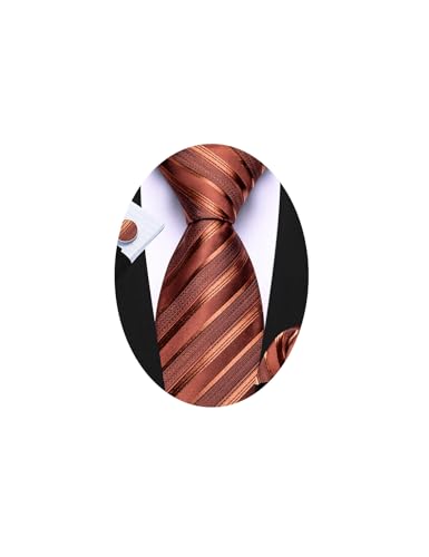 Barry.Wang Tie Sets for Men Silk Stripe Necktie Woven Checkered Handkerchief Cufflinks Formal Business Wedding