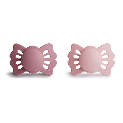 Image of FRIGG Lucky Symmetrical SilkySoft Silicone Baby Pacifier | Made in Denmark | BPA-Free (Cedar/Baby Pink, 0-6 Months)