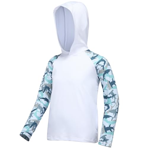 Image of Boys Rash Guard Swim Hoodie, Kids Long Sleeve Sun Fishing Shirts
