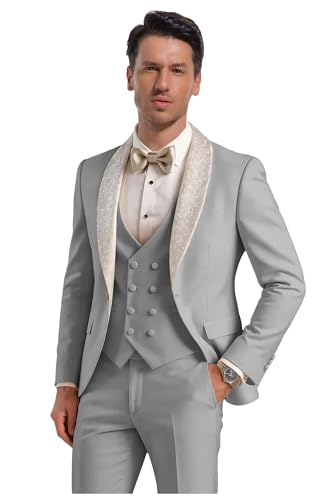 Classic Mens Suit 3 Piece Regular Fit Suits for Men Sequin Shawl Lapel Double Breasted Mens Suits for Wedding Grooms2