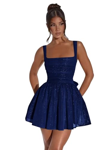 Short Tulle Homecoming Dresses with Bow Square Neck Mini Cocktail Party Gown for Teens