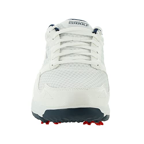 Skechers Men's Men's Torque Sport Fairway Relaxed Fit Spiked Golf Shoe, White/Navy, 9.5 Wide