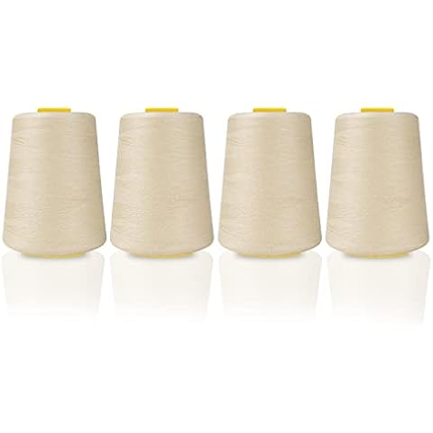 Curtzy Beige Polyester Sewing Machine Thread Spools Set (4 Pack) - 11cm/ 4.33 Inch Spools with 5400m/5905 Yards of Thread - Bobbin Spool Kit for Hand and Machine Embroidery Cover