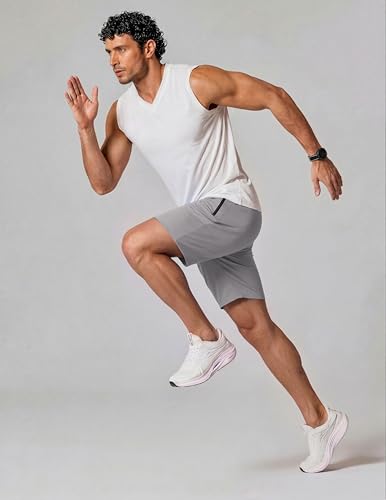 COOFANDY Mens Athletic Running Shorts Stretchy Quick Dry 9" Gym Workout Training Shorts with Zipper Pockets - Image 2