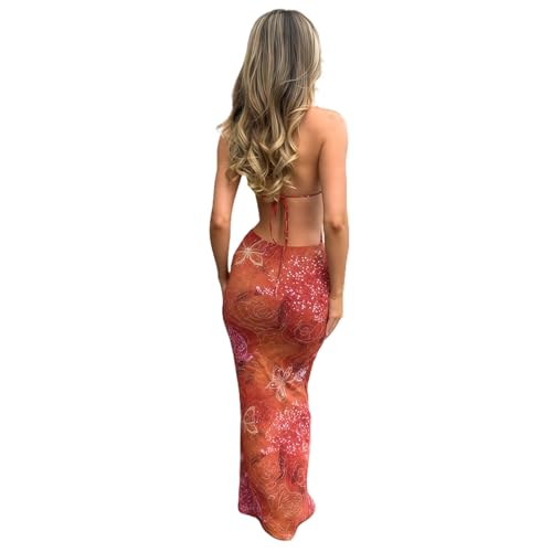 AIBEARTY Women's Sparkly Sequin Floral Printed Halter Midi Dress Sexy V Neck Backless Long Party Holiday Beach Dresses2