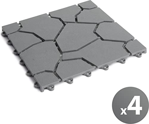 Garden of Eden - Tuintegels - Vlonder - Vlondertegel - Terrastegels Kunststof - Grijs - Steenpatroon 28x28CM - 4 Tegels voor op Balkon, Terras, Tuin etc. - Image 3