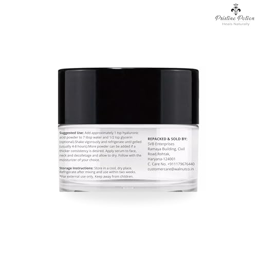 Image of Pure Hyaluronic Acid Serum Powder | 100% NATURAL | High Molecular Weight (800KDA) | Pharma Grade | Intense Hydration, Glowing Skin & Fine Lines | Makes 500 ml of anti aging Hyaluronic Acid serum For Women & Men with Dry, Normal & Oily Skin -5 g