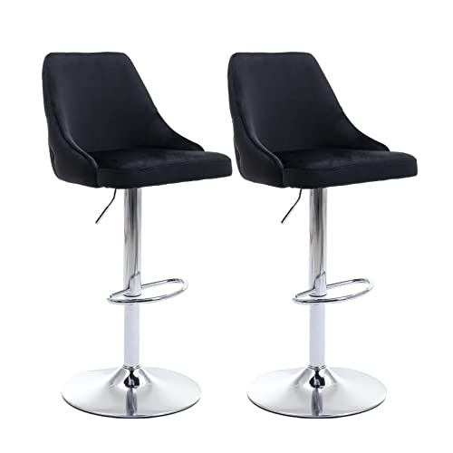 chairus Drehbarer Barhocker Küche Set mit 2 Samt Bistrohocker Thekenhocker Verstellbarer Höhe Barstuhl Hohe Hocker mit Fußstütze (Schwarz) Cover