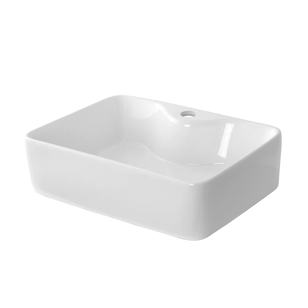 Inbagno Lavabo da appoggio Rettangolare 48x37 cm con Foro Rubinetto, Design Moderno in Ceramica Bianca Lucida
