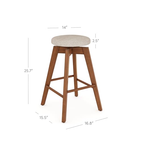 Nathan James Amalia Backless Kitchen Counter Height Bar Stool, Solid Wood with 360 Swivel Seat, Antique Coffee/Natural Wheat