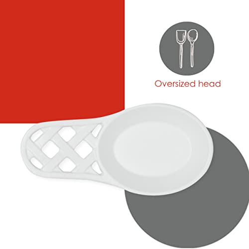 Home Basics Weave Cast Iron Spoon Rest | Wide Head | Heavy Weight | Enamel Coating | Foam Cushion Padding On Bottom (White) #TOP5