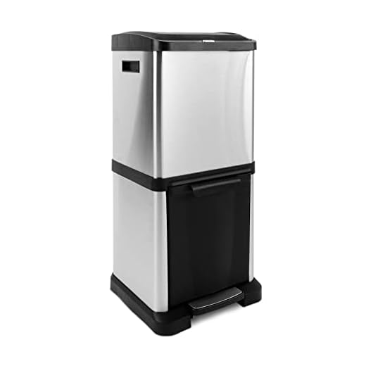 casa pura | Poubelle en acier inoxydable | Système de tri des déchets pour la cuisine - Poubelle à pédale avec poignée de transport | James - Acier inoxydable, 2x 8 Litres + 1x 16 Litres