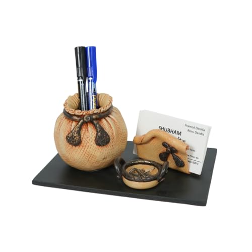 Image of Decorative Embossed Design Pencil and Pen Stand | Desk Organizer for Stationery Storage | Suitable for Office Desk, Study Table, Home and Workspace Use (Design 7)