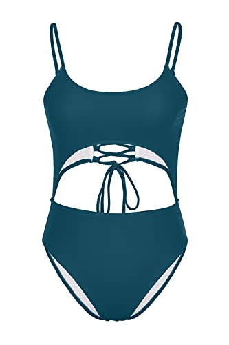 Image of Meyeeka Womens Scoop Neck Cut Out Front Lace Up Back High Cut Monokini One Piece Swimsuit