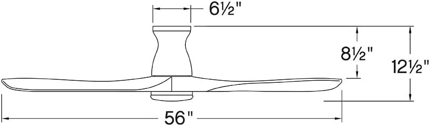 Dimensional drawing of the Hinkley Swell Flush Illuminated 56 inch LED Smart Fan, showing a 56 inch blade span, 6.5 inch canopy width, 8.5 inch height to blades, and 12.5 inch total height.