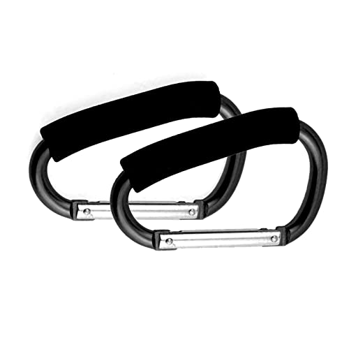 Image of Stroller Hooks by Baby,Large Stroller Hooks for Mommy, 2 pcs Carabiner Stroller Hook Organizer for Hanging Purses, Diaper Bag, Shopping Bags. (Black)