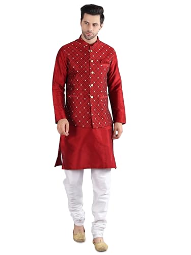 Image of Uri and MacKenzie Men's Silk Blend Kurta Pajama with Designer Ethnic Nehru Jacket /Modi Jacket