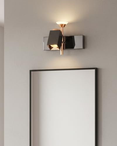 Image of swanart Modern Black and Rose Gold Wall Sconce - Dual Light LED Wall Fixture with Adjustable Angles, Ideal for Living Room, Bedroom, and Office Decor