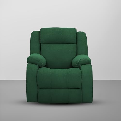 Image of Kayro Comfy Fabric | 1 Seater Recliner Sofa, Premium Fabric Upholstery, Soft Padded Body with Comfortable Cushions, Manual Recliner Chair for Living Room & Home Relaxation | Green