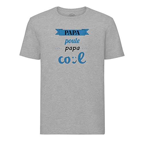 T-shirt homme col rond en coton bio bleu Papa Poule Papa Cool