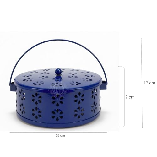 Image of DSH Metal Mosquito Coil Holder with Lid & Handle Ash Catcher Stand for Mosquito Coil Indoor Outdoor Safe Use (Blue)