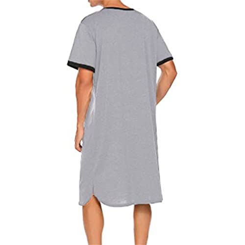 Men's Nightshirt Big&Tall V Neck Short Sleeve Nightgown Summer Soft Mid-Length Henley Sleepwear Sleepshirt3