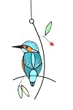 Lolitarcrafts Kingfisher Stained Glass Window Hangings Bluebird on Branch Suncatchers for Window Mod
