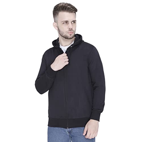 Image of Plain Zip Neck Hooded Winter Cotton Sweatshirt with Full Sleeves