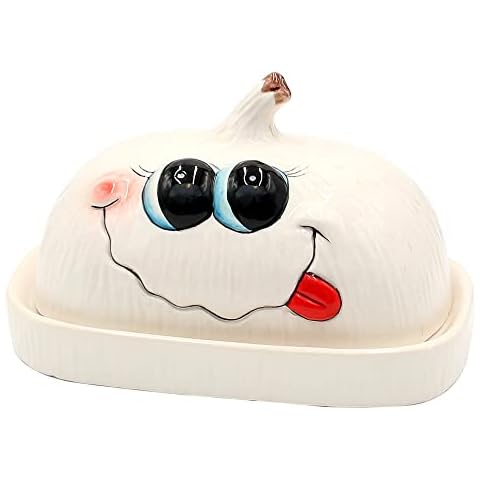 Dekohelden24 Keramik Butterdose/Butterbehälter in weiß-Knoblauch-Größe L/B/H Cover