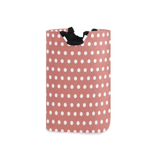 Jihqo Laundry Hamper Basket Polka Dots Brick Red White Collapsible Nursery Storage Bin Waterproof Clothing Baskets for Home Bedroom Bathroom Washing Room
