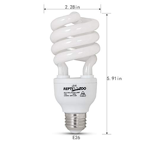 REPTIZOO Energy Saving Lamps UVB Bulb,Spiral Compact 26 Watts UVB 10.0 Reptile Light Bulb Fit for Desert Type Reptile/Snake/Lizard/Insect/Leopard Tortoise