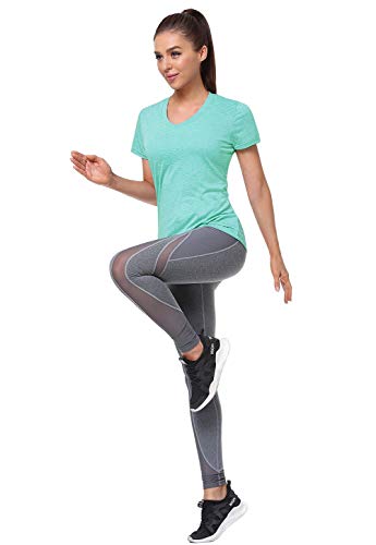 Xelky 3-4 Pack Women's V Neck Tshirt Short Sleeve Moisture Wicking Athletic Shirts Sport Activewear Fitness Workout Gym Tops 4Black/Gray/Cyan/Green L #TOP3
