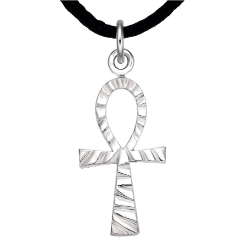 Colgante cruz Ankh egipcia de plata de ley 925 chapada en platino – Amuleto protector artesanal para la vida y la suerte – Joyería espiritual unisex (Plata chapada en platino, Ankh)