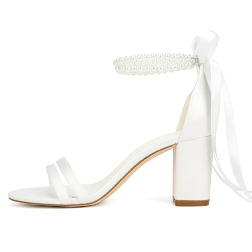 Block Heel Wedding Sandals Bridal Shoes Pearl Heels Open Toe Wedding Shoes for Bride3