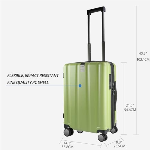 KROSER Hardside Expandable Carry On Luggage with Spinner Wheels & Built-in TSA Lock, Durable Suitcase Rolling Luggage with USB Port, Carry-On 20-Inch, Green2