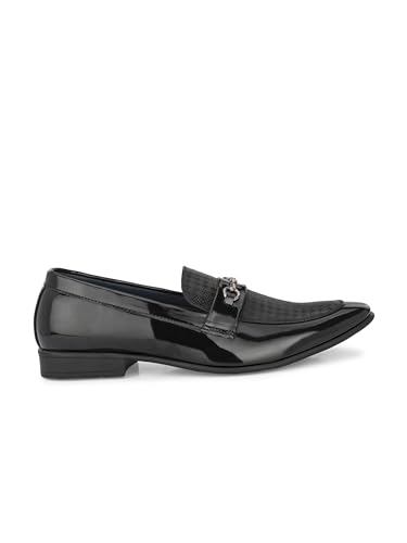 Image of San Frissco Men's Formal Loafers Textured Leatherette Trending Shoes with Buckle,Semi Casual Cushioned Footbed Cushioned Footbed Formal Party Slip-On Glossy Shoe & Lightweight