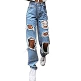 Rehaussez votre style streetwear avec ces jeans déchirés taille haute pour femme. Leur coupe boyfriend ample offre une silhouette décontractée et tendance, idéale pour vos aventures quotidiennes et vos sorties entre amis.