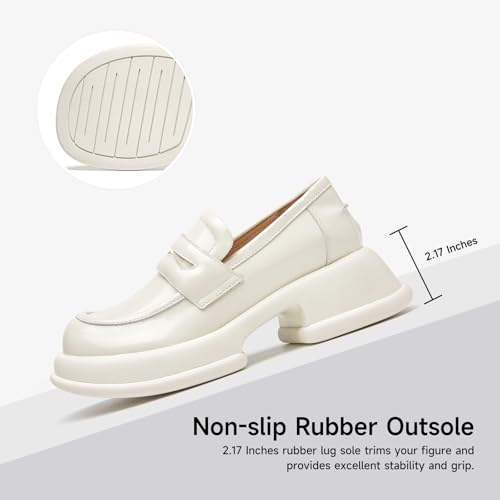 Image of BEAU TODAY Chunky Loafers Women,Patent Full Grain Leather Loafers for Women,Comfortable Slip-on Fashion Platform Shoes, Non Slip Business Casual Work Office Square Toe Dress Shoes