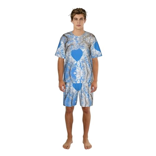 Pyjama court hommes imprimé ciel bleu ensemble dété fluide pour la maison
