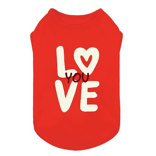 Fitwarm Love You Dog Shirt, Funny Valentines Outfit for Small Dogs Boy Girl, Festive Pet Clothes, Red, White, Small