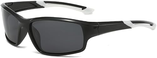 Sports Polarized Sunglasses, Rectangular Black PC Frame with TAC Lenses, UV400 Protection for Cycling, Driving and Fishing, Men Women Classic Style