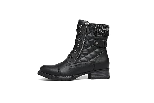 DECARSDZ Women's Fashion Black Ankle Boots Combat Motorcycle Lace Up Booties2